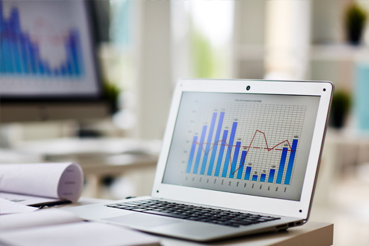 laptop showing data gathered by a research assistance service VA